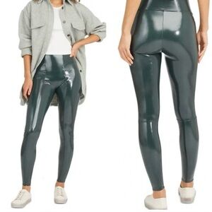 Spanx Faux Patent Leather Leggings Deep Green Women’s XS NWT